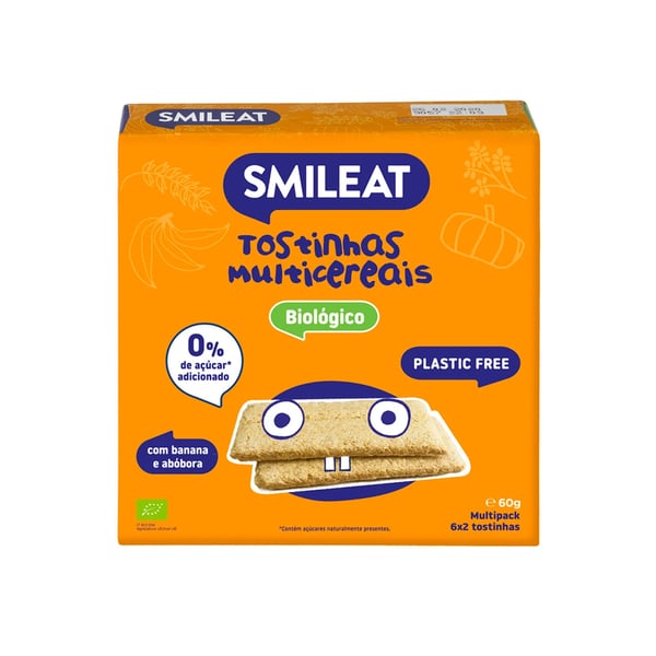 SMILEAT Tostinhas Multicereais com Banana e Abóbora Biológico - 60gr.