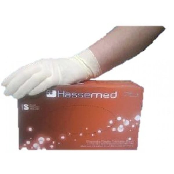 HASSEMED LATEX GLOVE S/PO M  X100