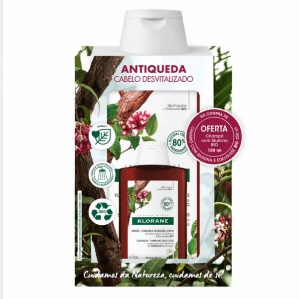 KLORANE QUININA PROMO CHAMPÔ FORTIFIC QUININA/EDELWEISS BIO 200ML + OFERTA CHAMPÔ 100ML
