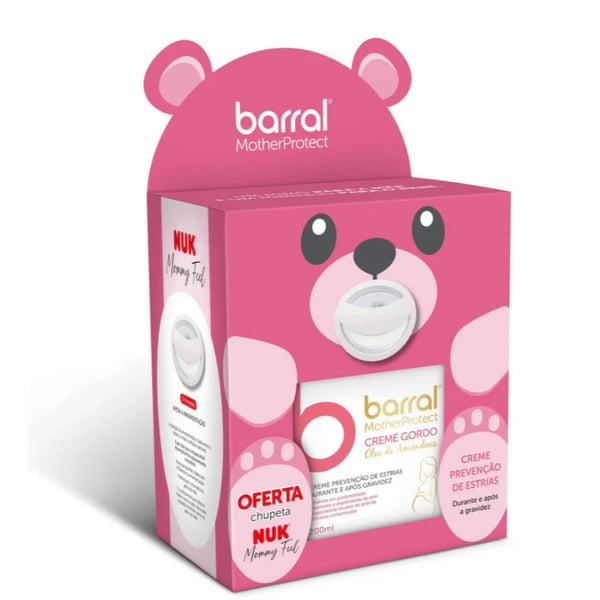 BARRAL MOTHERPROTECT PROMO CR ÓLEO AMÊNDOAS ESTRIAS 200ML + OFERTA CHUP NUK MOMMY FEEL