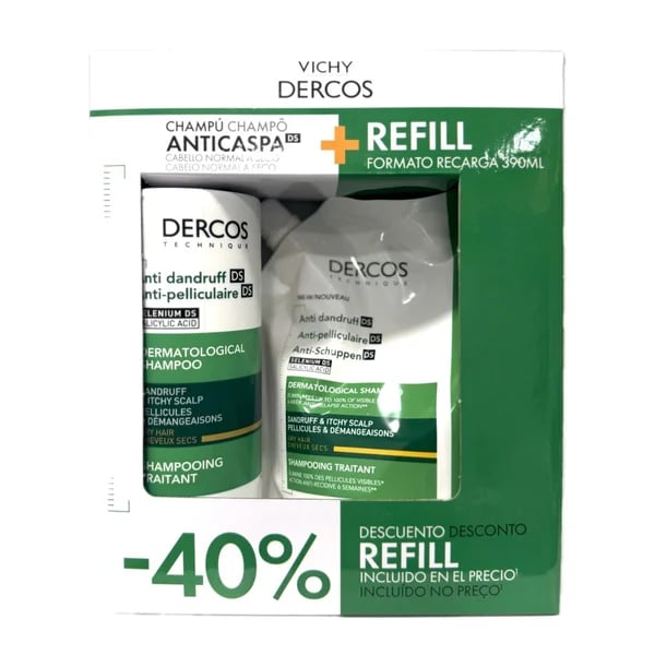 VICHY DERCOS ANTICASPA SECP + RECARGA 390ML