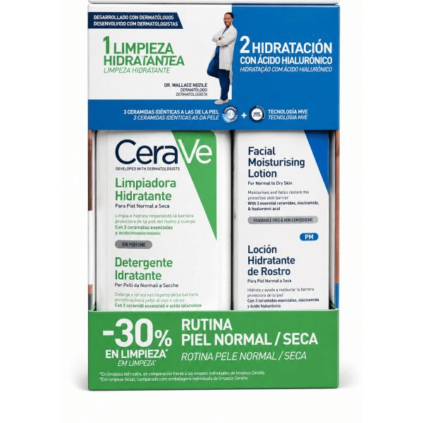 CeraVe Creme Limpeza 263ml + Loção Hidratante 52ml | Pele Normal a Seca - Hidratação 24h