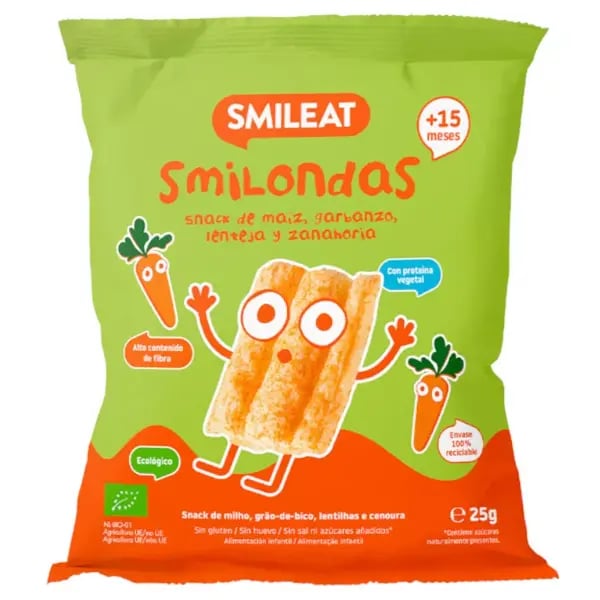 SMILEAT Snack Smilondas Milho com Lentilhas e Cenoura Biológico - 25g